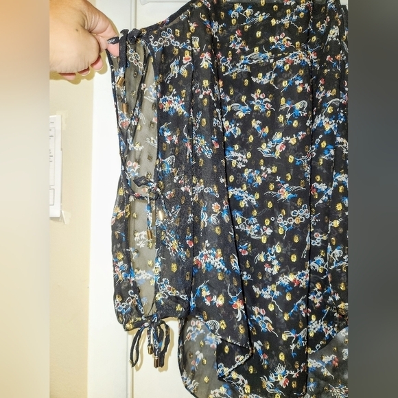 Veronica Beard Flynn Cold-Shoulder Floral Metalic Print Silk Blouse Size 2 - Picture 7 of 15